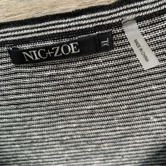 Nic Zoe Sweater Womens M Cosmo Cocktail Embroidered Novelty Print Striped Linen - Picture 15 of 16